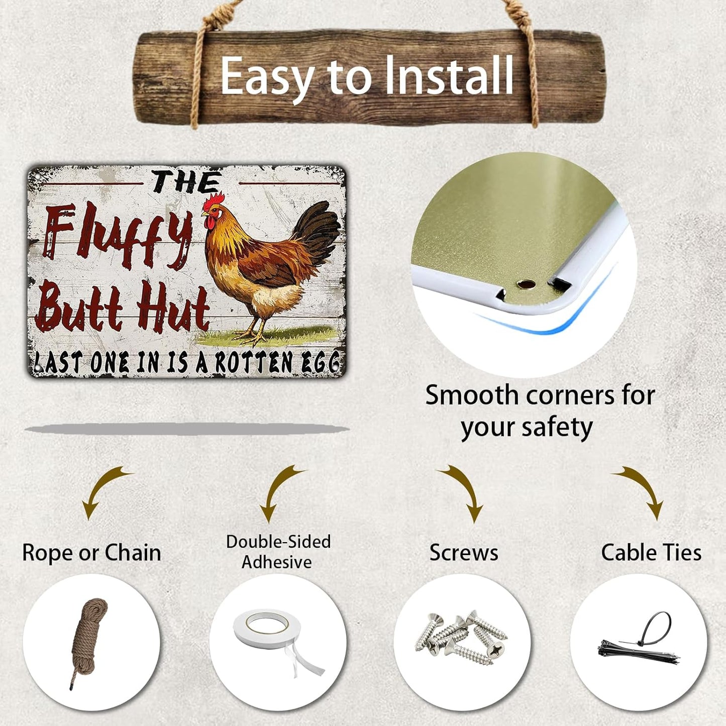 Funny Chicken Coop Metal Tin Sign 12x8 Inch Fluffy Butt Hut Last One In Is A Rotten Egg Chicken Tin Sign Chicken Coop Poster Home Kitchen Garden Bar Restaurant Coffee Are Wall Decor