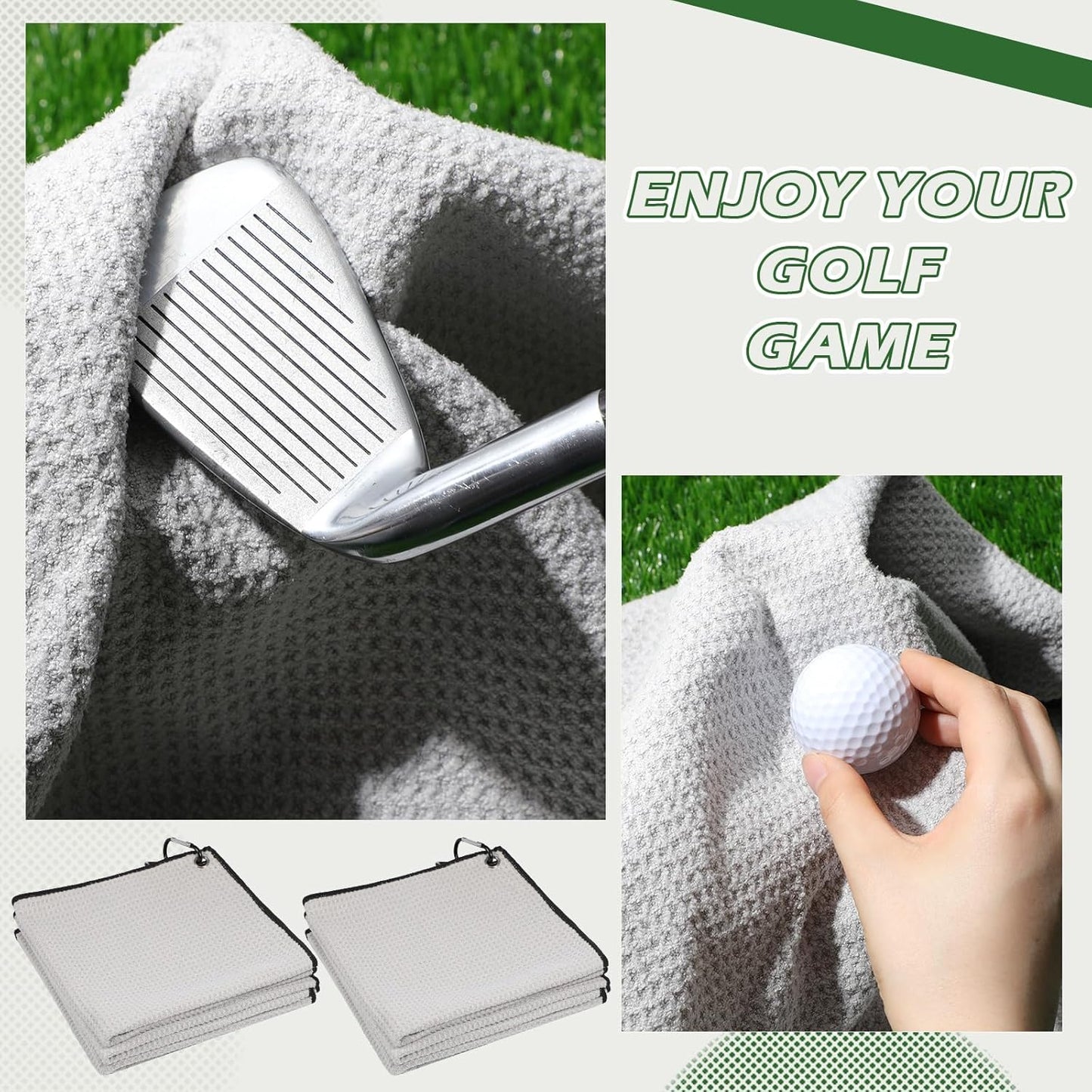 Batiyeer 30 Pcs Bulk Golf Towels for Golf Bags 16'' x 16'' Microfiber Fabric Golf Towel Waffle Pattern with Clip for Bags Men Mini Tournament Fitness Yoga Camping(Gray)