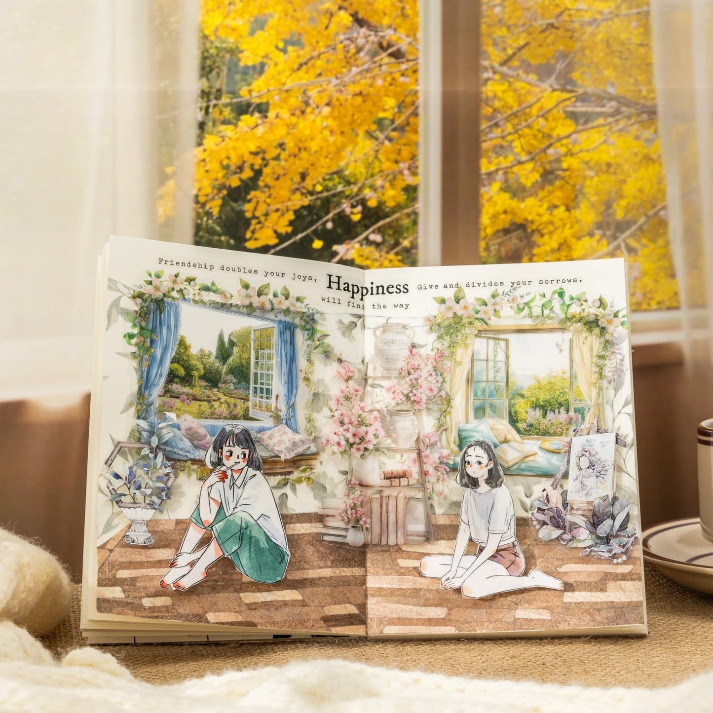 Window Scenery PET Sticker Set, 60Pcs Large Landscape Stickers for Scrapbooking, Journaling, Junk Journal Supplies, and DIY Crafts