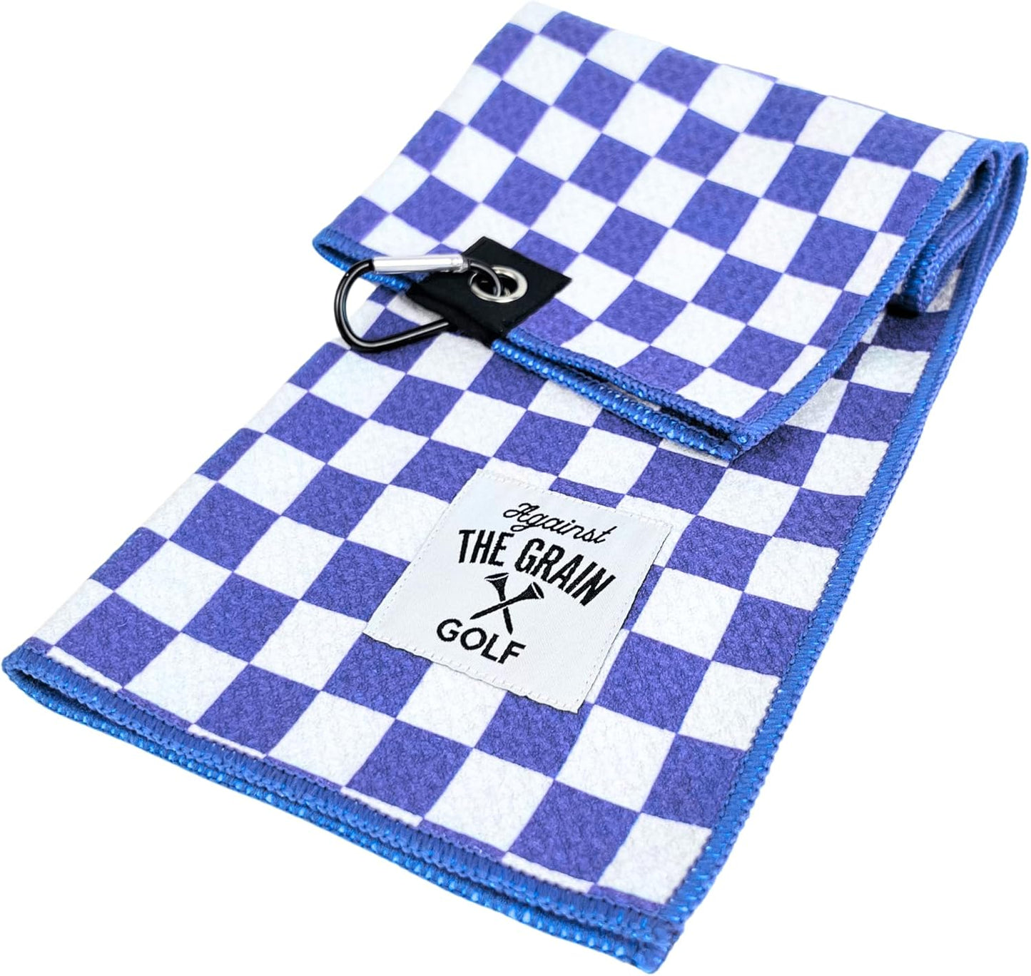 Against The Grain Blue Microfiber Golf Towel with Clip - (12"x20") Blue & White Checkered Design Golf Club Towel, Golf Towels for Golf Bags for Men & Women