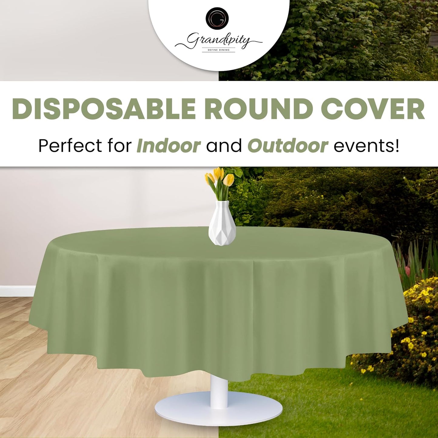 Grandipity 12 Pack Premium Disposable Plastic Tablecloth 84 inch Round Table Cover - Sage Green