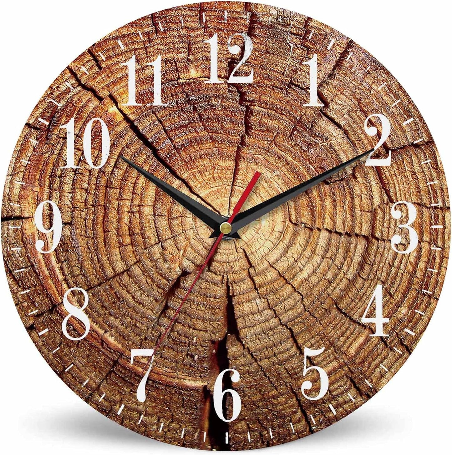 Mxocom Wood Grain Wall Clock Old Tree Root Crack Pattern 10 Inch Silent Non Ticking Battery Operated Clock Vintage Round Clock for Living Room Bedroom Bathroom Office Decor