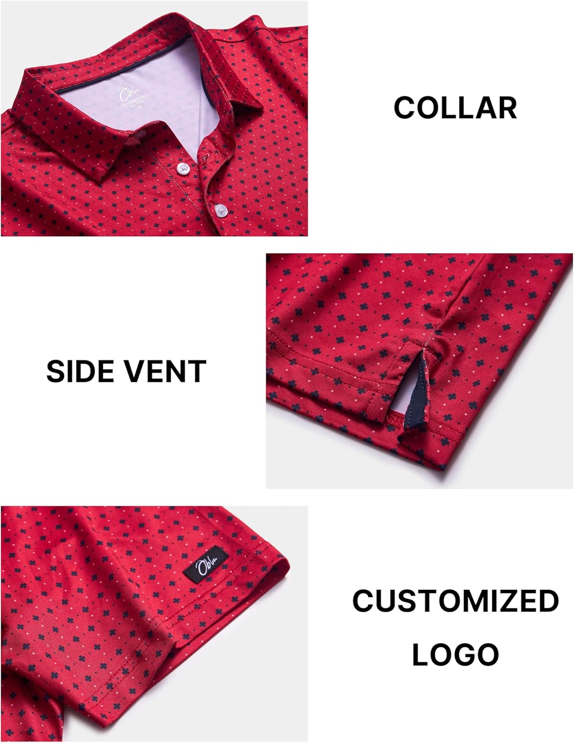 Obla Mens Golf Polo Shirts Short Sleeve Dry Fit Performance Moisture Wicking Casual Print Collared Golf Shirts for Men