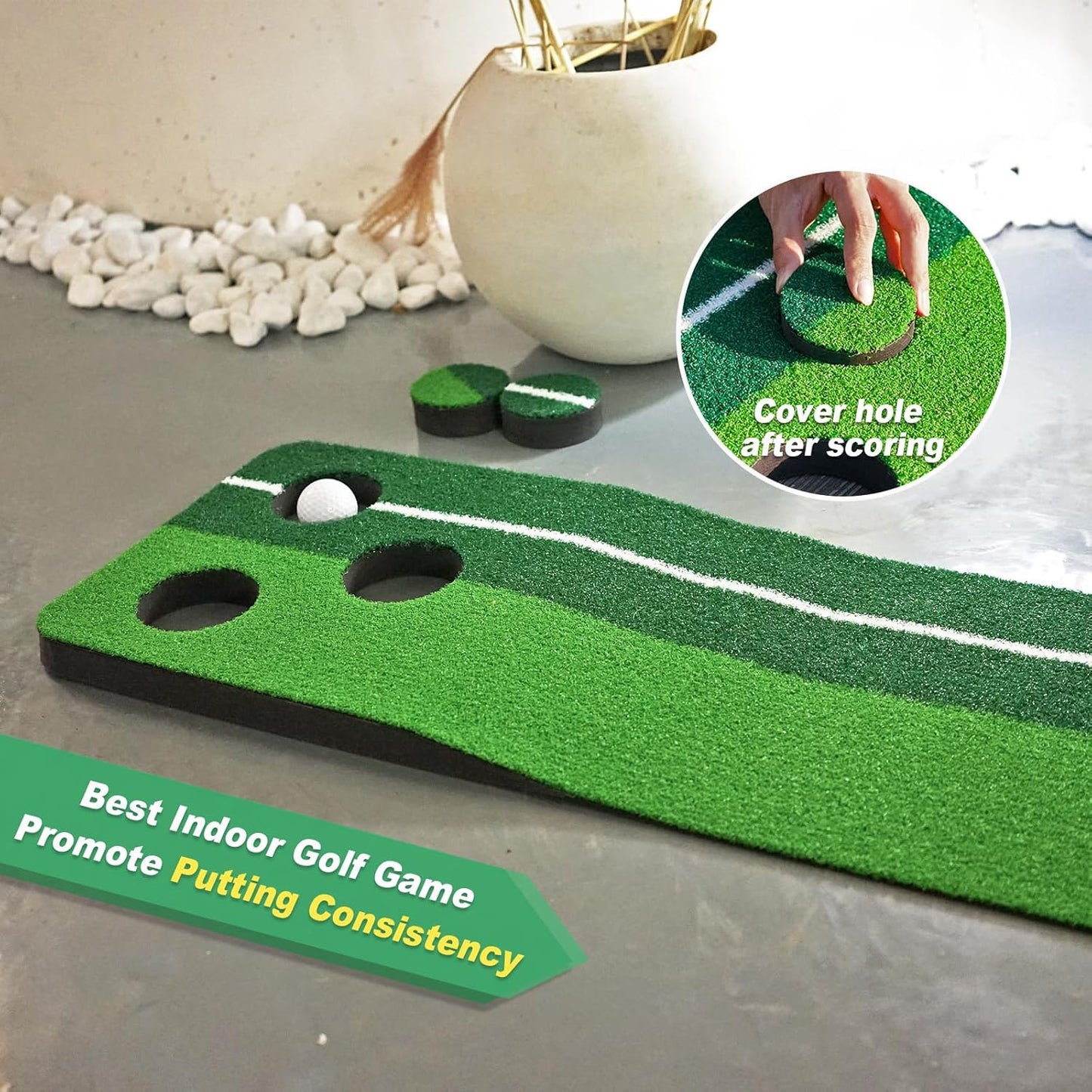 SENSECLUB Indoor Putting Green, Foldable Putting Mat Golf Game Set, Golf Gifts for Men with Ball-Collect System
