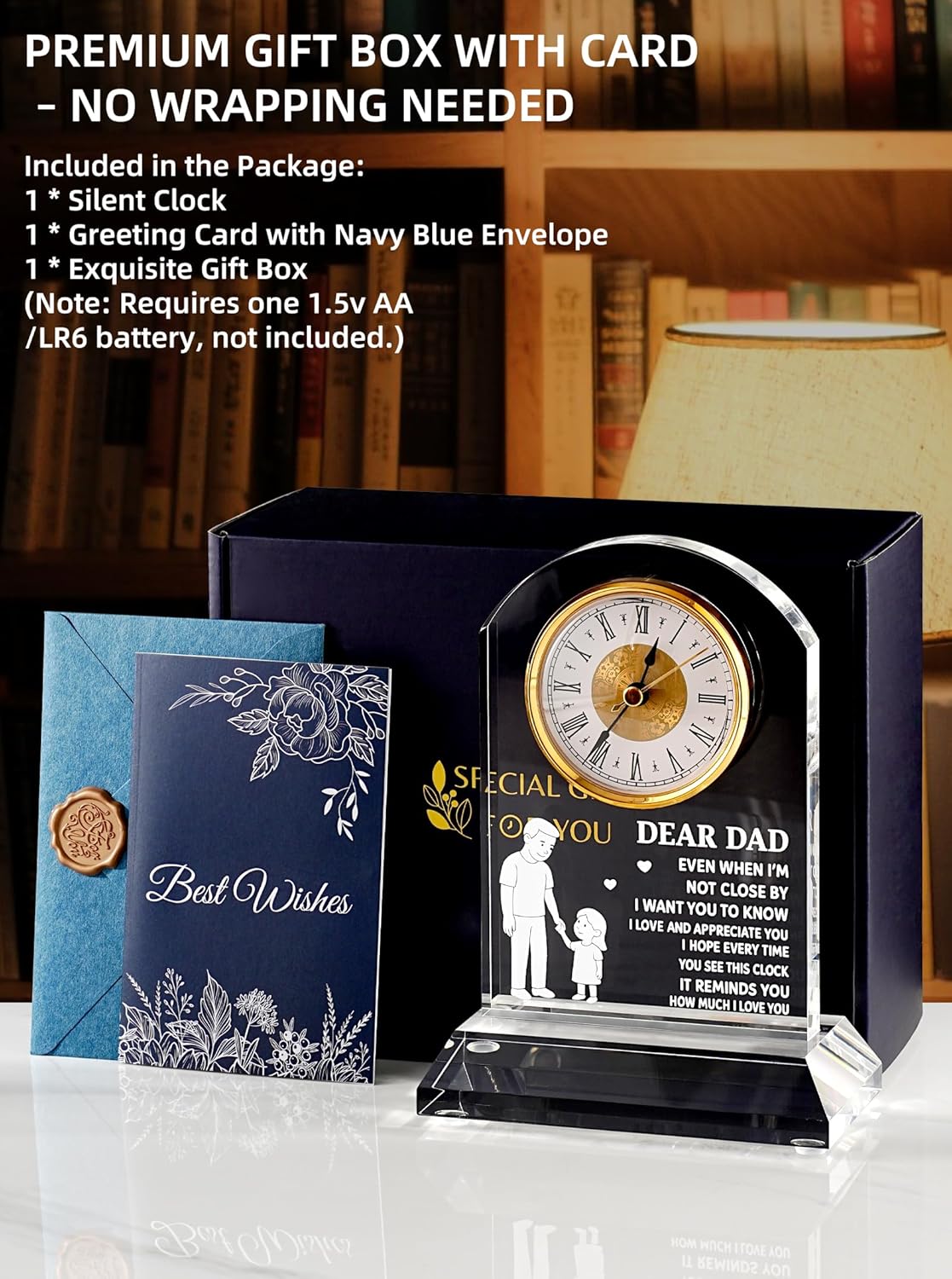 DEEWISH Clock Gifts for Dad from Daughter Son, Birthday Gifts for Dad Who Wants Nothing, Ideas, Unique, Elegant Clock with Gift Box & Card (Battery Not Included)