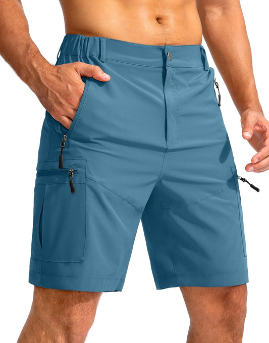 Pudolla Men's Hiking Cargo Shorts 9" Lightweight Outdoor Work Shorts for Men Travel Golf Camping Casual with 5 Zipper Pockets