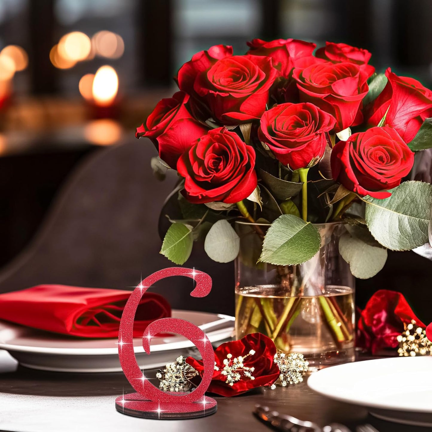 Glitter Table Numbers 1-25 Wooden Table Numbers for Wedding Reception Standing Seat Place Cards with Holder Base for Wedding Party Event Catering Receptions Banquets(Red)