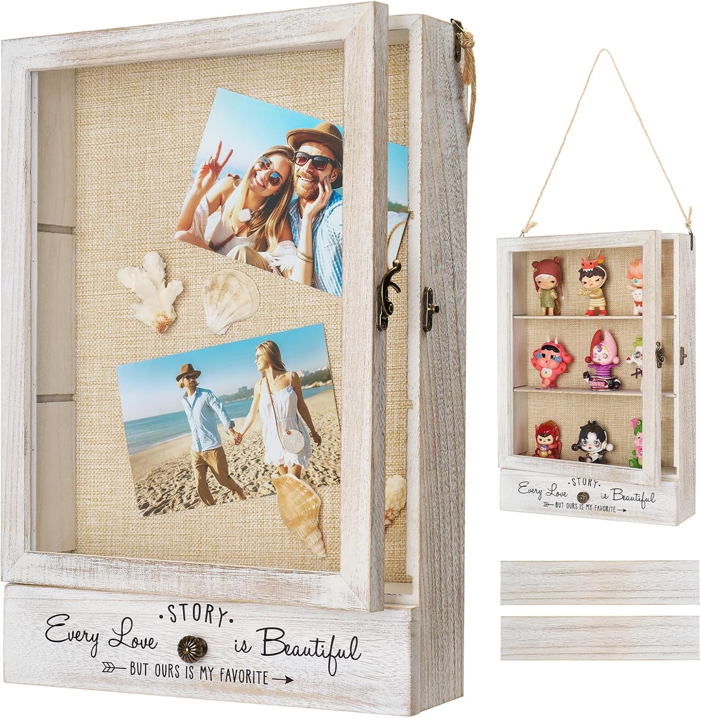 AW BRIDAL 11X16 Large Shadow Box Picture Frames Deep Shadow Boxes Display Cases with Removable Shelves and Drawers, White Wooden Memory Boxes for Keepsakes with Slot Ideas