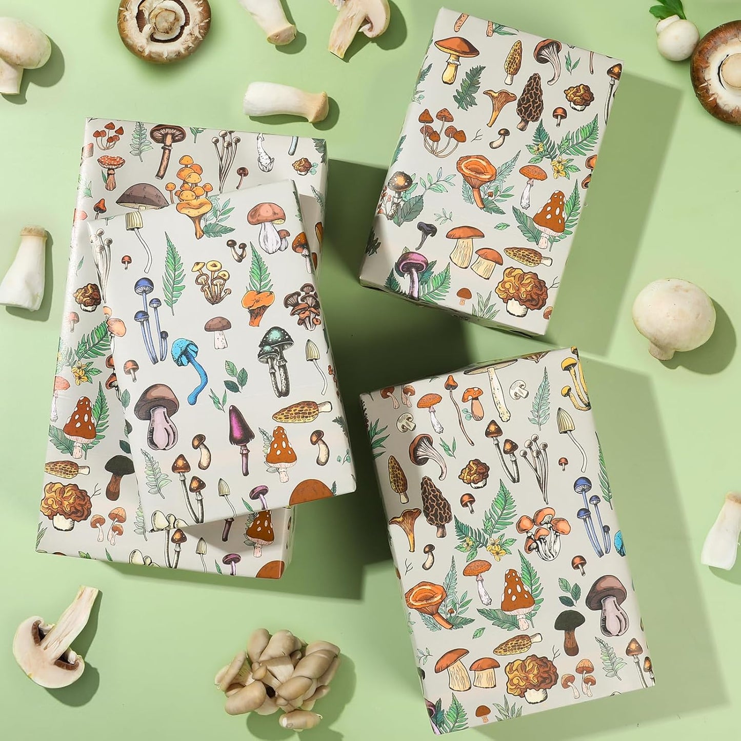 Pineraap Mushroom Wrapping Paper Roll - 17Inch x16.4Feet - Plants Whimsical Forest Theme Gift Wrap for Birthday,Party,Holiday Decor