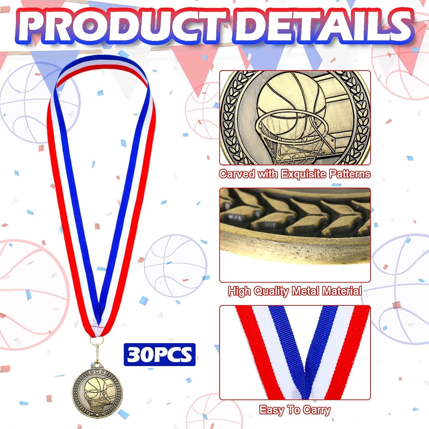 Remuuly 30 Pcs Gold Medals Bulk 2'' Basketball Soccer Baseball Volleyball Football Lacrosse Kickball Cheer Bowling Trophy Medals for Awards for Sports Participation Winner Gift