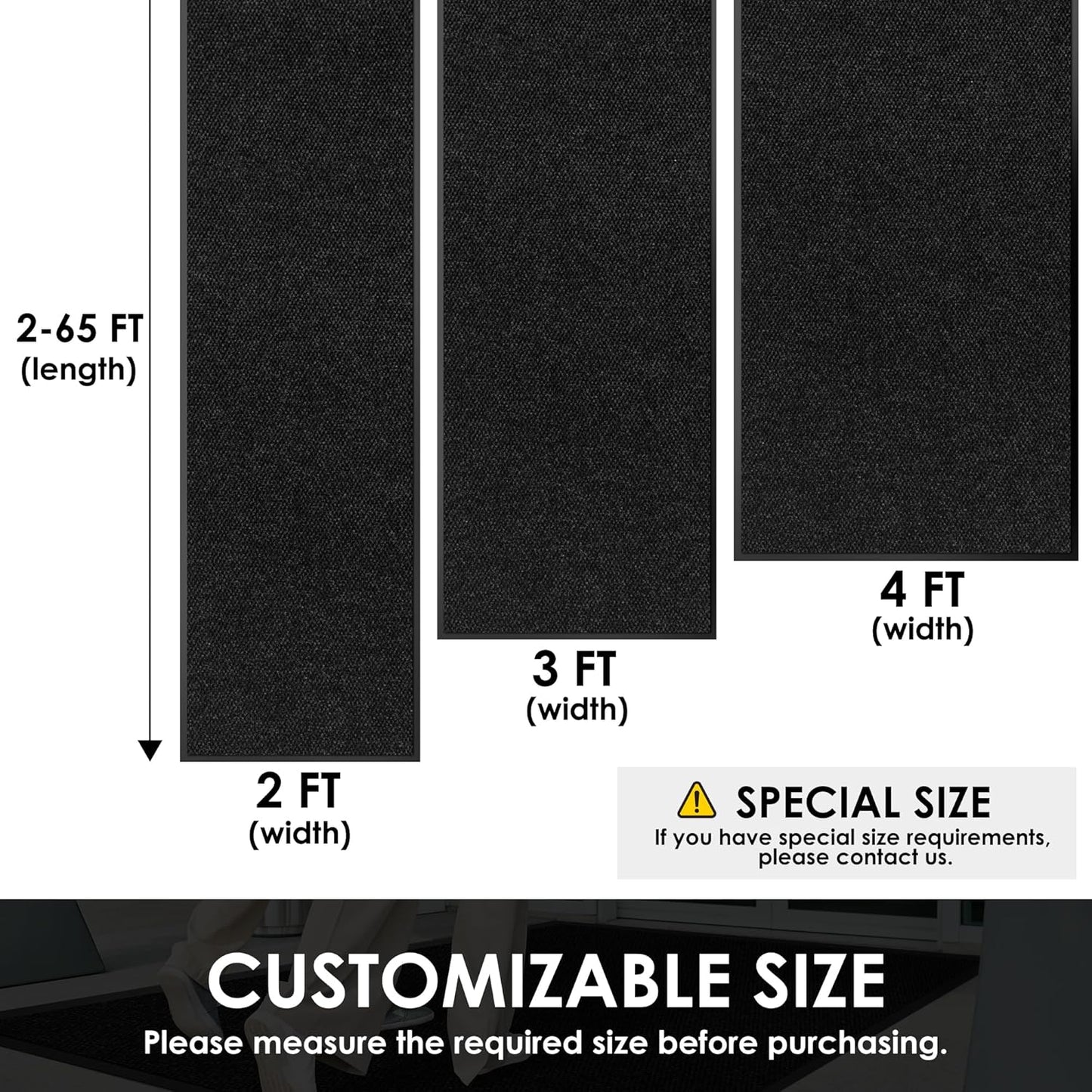 4′ x 55′ Front Door Mat Indoor Outdoor Entrance, Commercial Floor Mat Heavy Duty Dirt Trapper Entryway Doormat, Custom Size Non Slip Rubber Backing Welcome mat, Door Mat for High Traffic Area