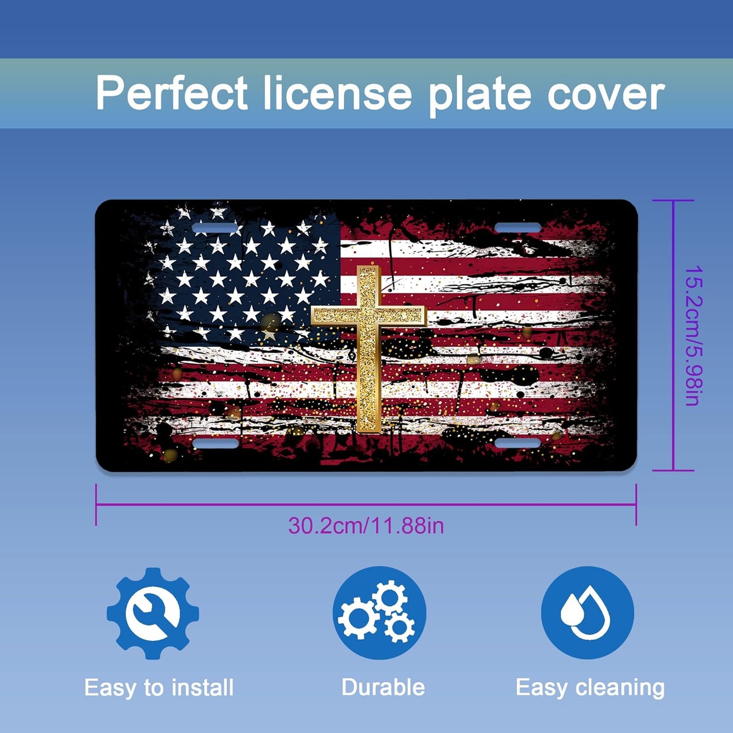 License Plate,American Flag Jesus Cross License Plates Decorative Car Front License Plates,Vanity Tag,Metal Car Plate,Aluminum Novelty License Plate,6 X 12 Inch (4 Holes)