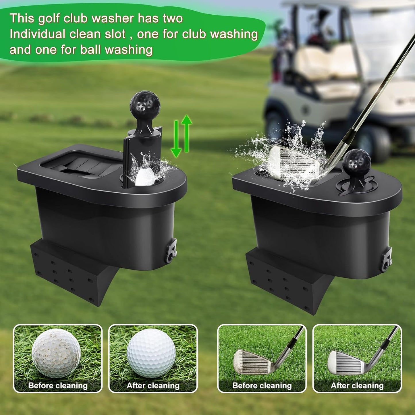 Golf Cart Ball Washer and Club Cleaner Kit with Golf Towel for EZGO, Club Car, Yamaha, Advanced EV, Star EV, Universal & Detachable