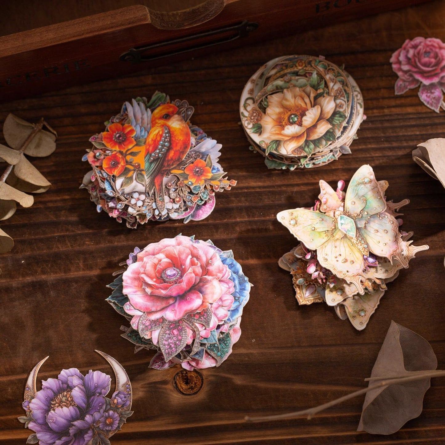 Pearl Treasure Box Sticker Set, 120Pcs Retro Cardstock Stickers for Scrapbooking, Journaling, DIY Crafts, and Art Decoration