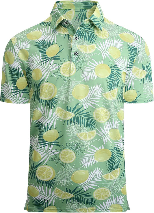 Alex Vando Mens Hawaiian Golf Shirt Moisture Wicking Digital Print Golf Shirts for Men