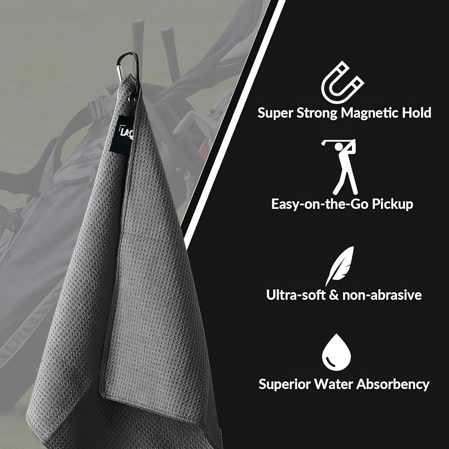 Golf Magnetic Towel, Magnetic Towel with Hook, Magnetic Golf Towel with Microfiber Waffle Design, Golf Towel Perfect for Golf Carts, Clubs, and Bag