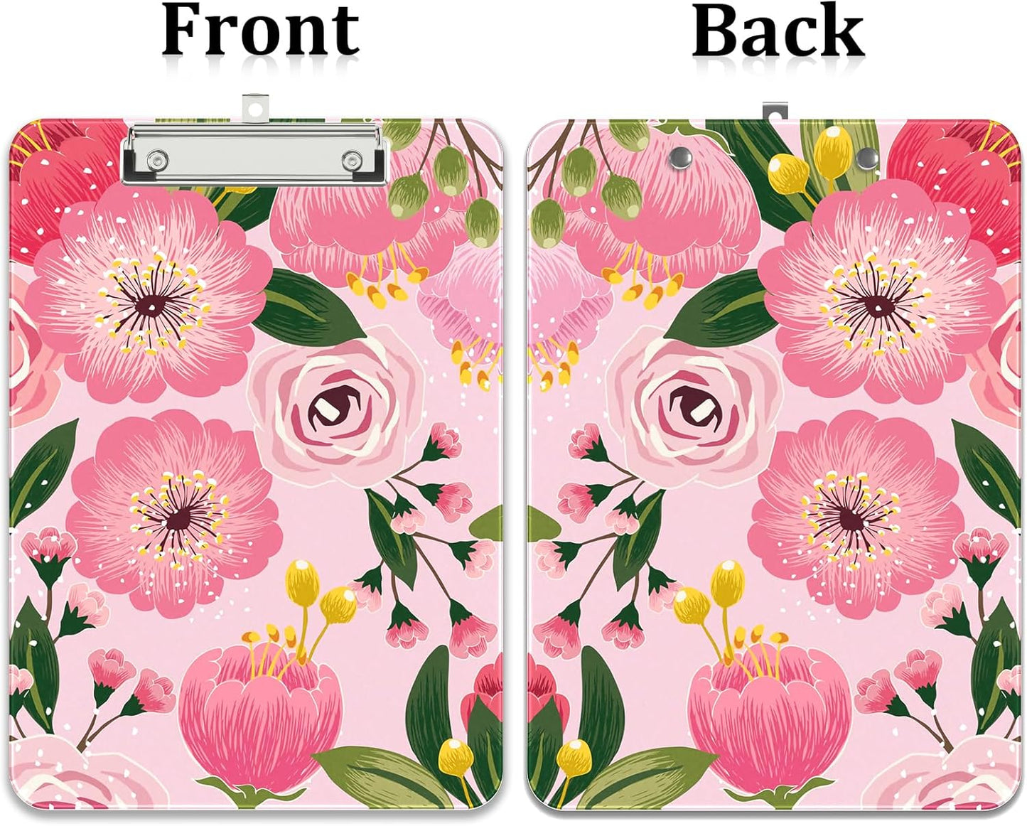 Rimilak Plastic Clipboards with Metal Clip, A4 Letter Size 9 x 12.5 in, Office Decorative for Students Women Men and Kids, Cute Custom Pattern, Pink Flower