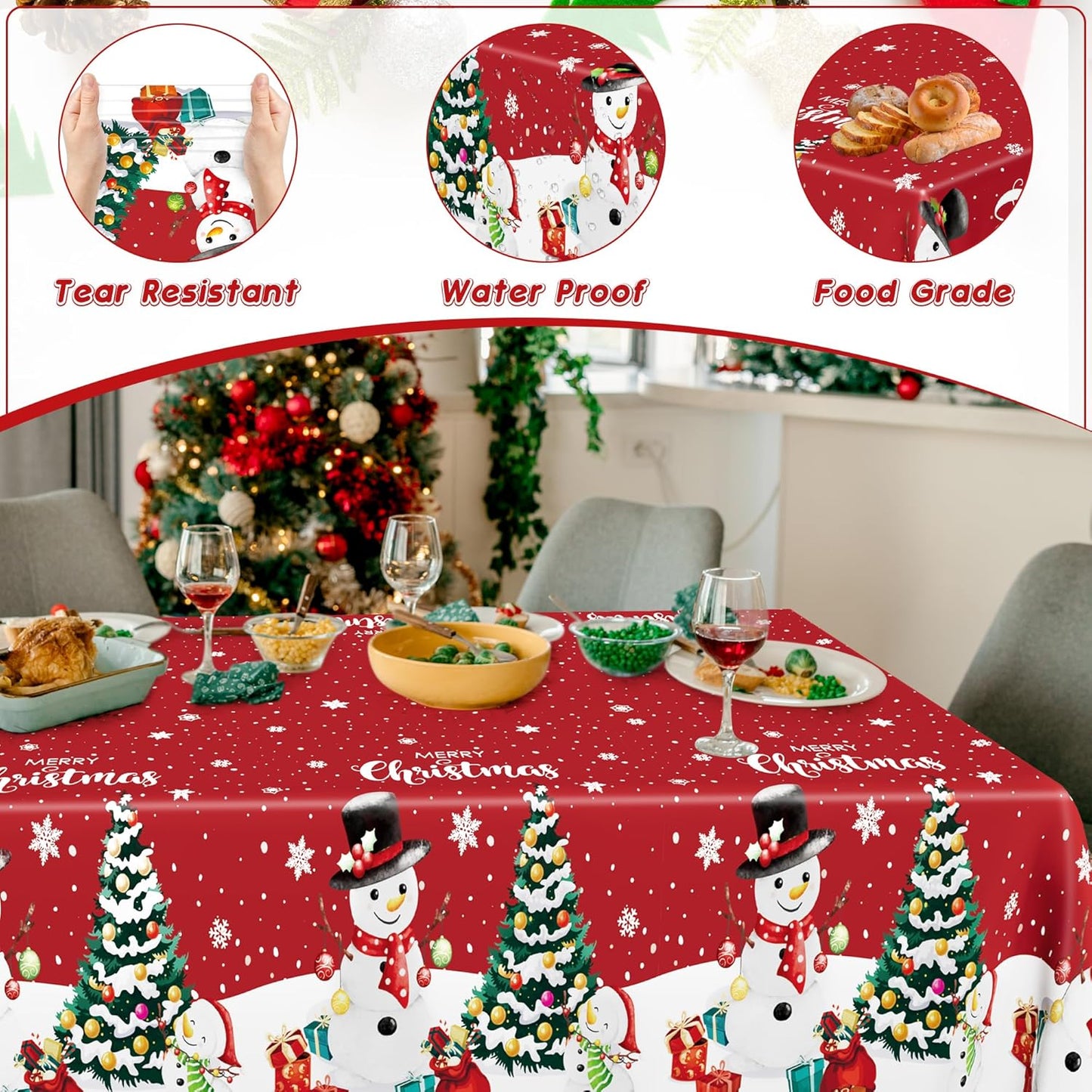 QZYL 6 Pack Christmas Tablecloths, 54" x 108" Holiday Rectangle Tablecloth, Snowman Design Holiday Plastic Table Cloth Disposable Tablecover, Christmas Party Supplies Xmas Home Decor