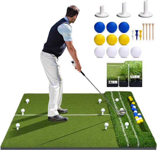 SIOTMERA 23x16IN & 5x4FT Golf Mat, Dual-Turf Golf Hitting Mat with High-Elasticity EVA Anti-Slip Bottom, Anti-Deformation,Reinforced Glue, Ideal for Swing,Chipping Practice,Indoor/Outdoor