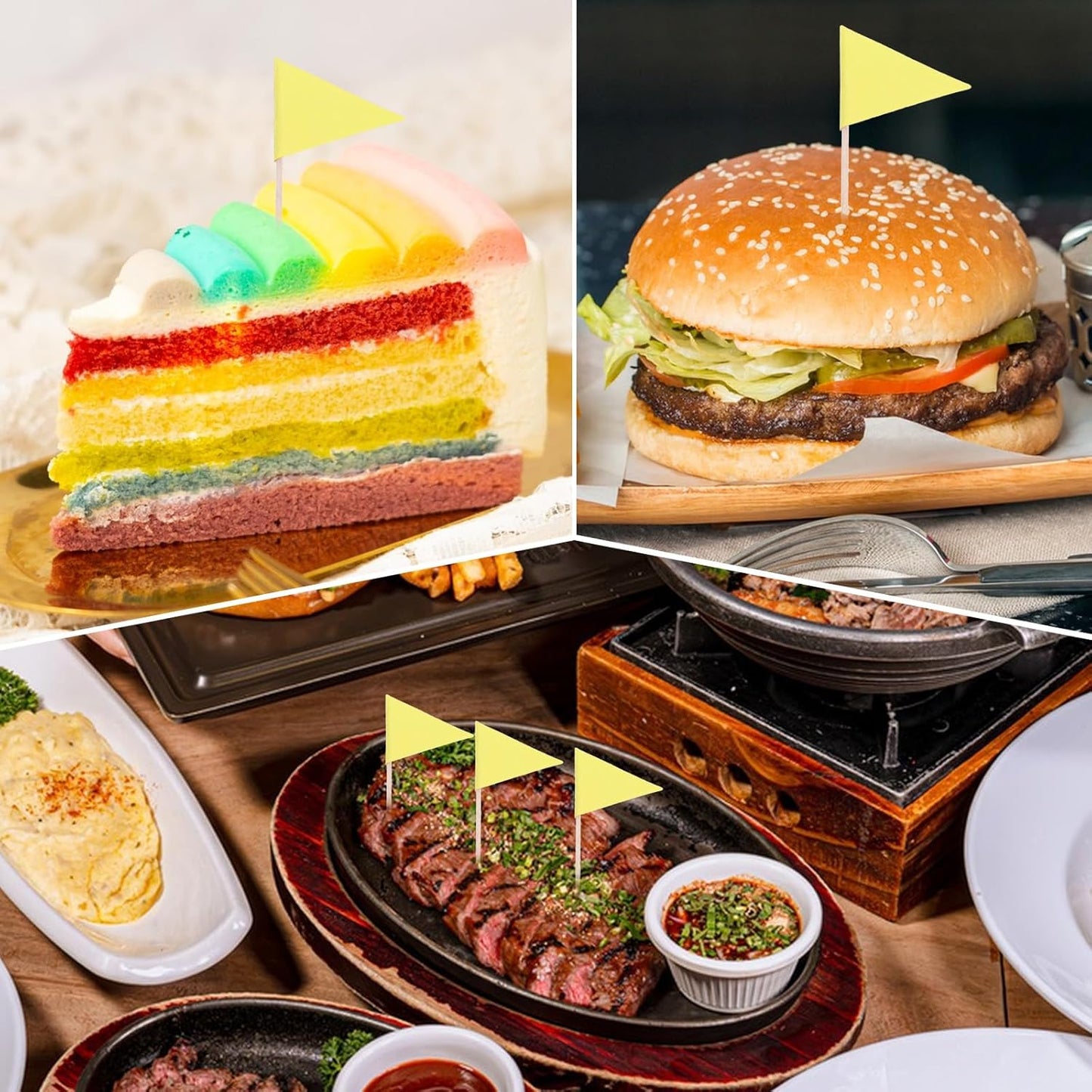 100 Pcs Yellow Flag Toothpicks - Cupcake Topper Sticks for Golf Cupcake Toppers, Mini Flag Toothpicks for Masters Party Decorations & Appetizers