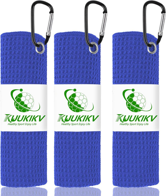 3 Pack 16" X 16" Waffle-Pattern Golf Towels with Carabiner Clip, Super Absorbent Microfiber, Sky Blue