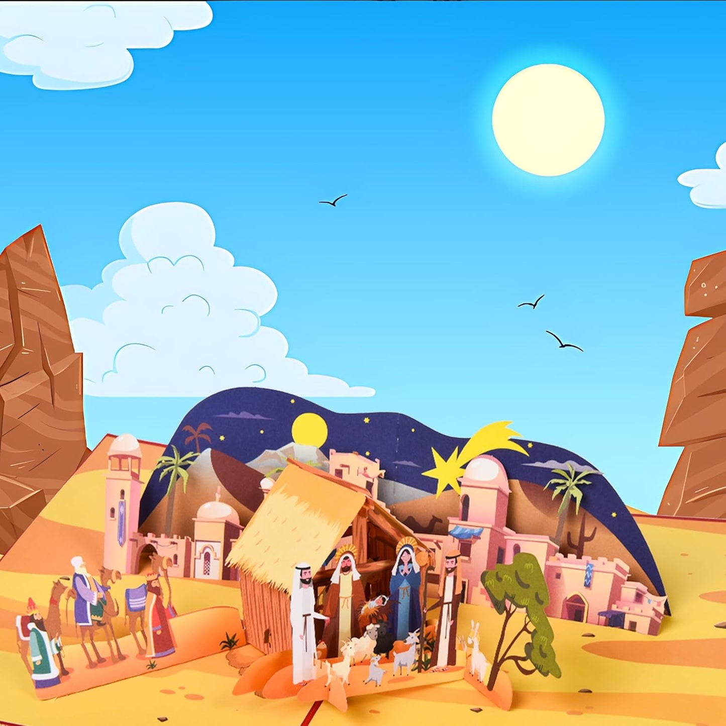 3D pop-up greeting card, hollowed out paper carving design,3D Desert Town Greeting Card - Sand Dune Town 3D Card Exotic Theme Paper Card suitable for sending greeting cards to him/her on special holidays - with envelope and blank label(Desert Town)