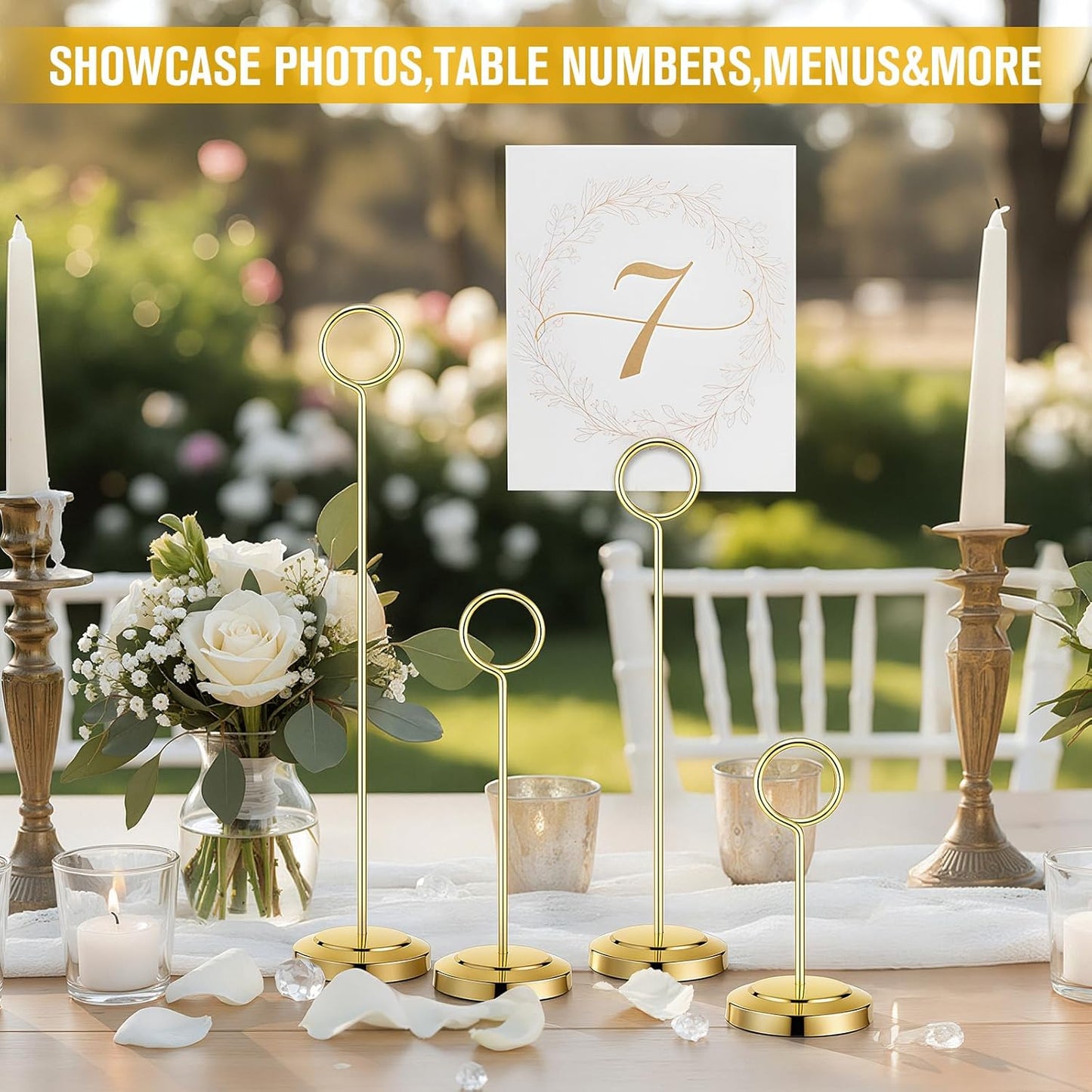 20 Pcs Table Number Holders 4/6/8/10 Inch Place Card Holder Stands Wire Photo Clips Metal Table Card Stands for Centerpieces, Photos, Food Signs, Birthdays, Weddings(Gold)