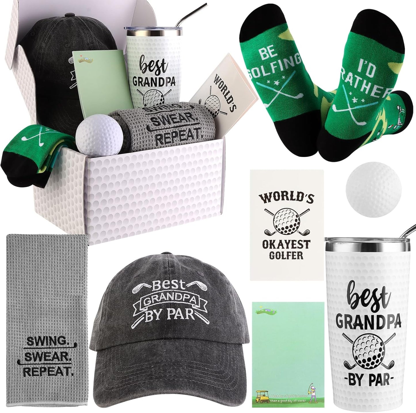 Golf Gifts for Grandpa Unique Gifts for Grandpa Funny Golf Gifts for Men Including Tumbler Mug Socks Sport Towel Baseball Cap Notepad Relief Stress Ball for Birthday Christmas Father Day
