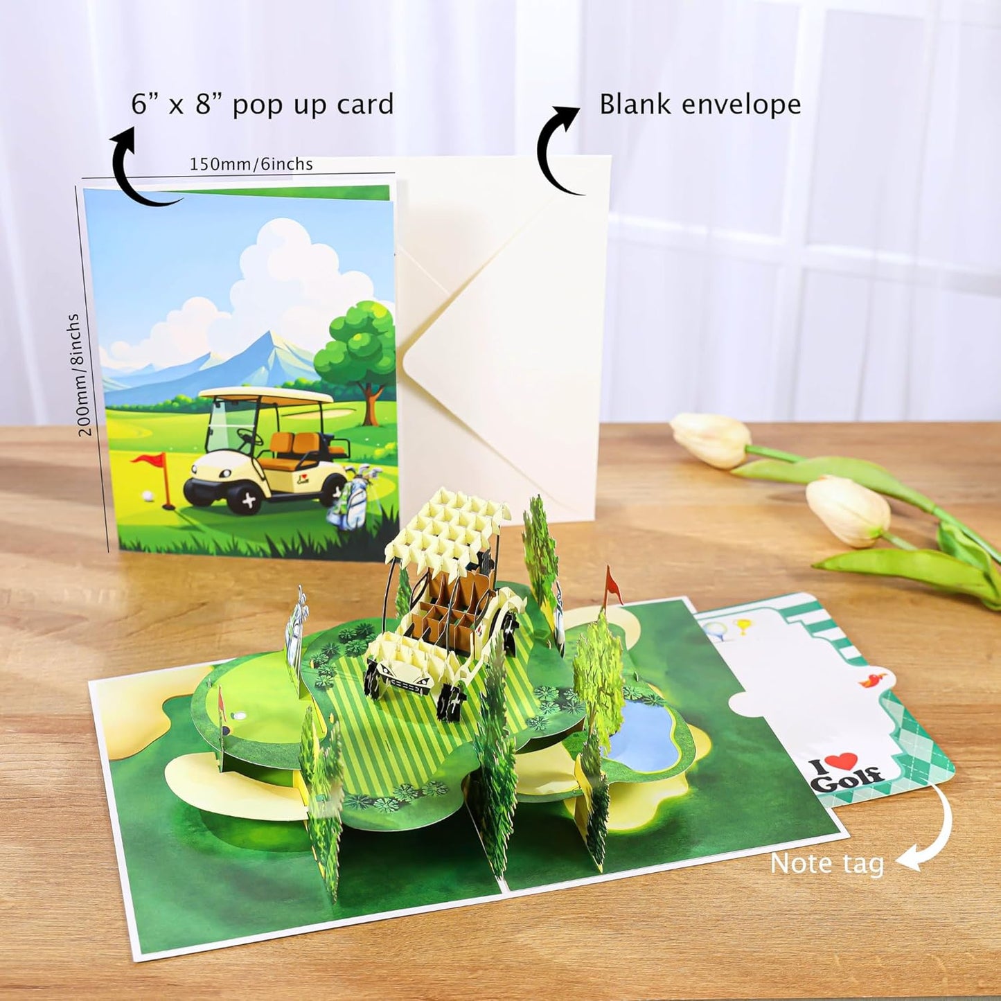 Golf Pop Up Birthday Card, 3D Golf Fathers Day Cards for Dad, Husband, Grandpa, Pap, Him, Men, Golfers; All-Occasion, Congratulations, Thank You, Father’s Day, Retirement for Boss, Coworker, 6x8 In