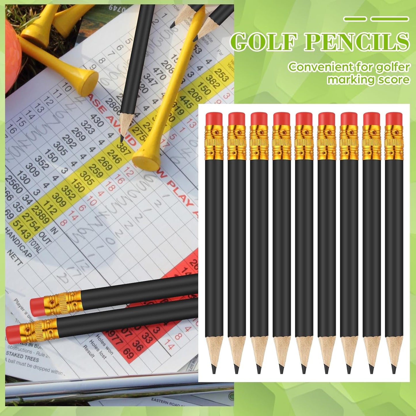 50 Pcs 4 Inch Mini Golf Pencils with Erasers Bulk Pack of Wooden Pencils for Parties Weddings School and Offices (Black)
