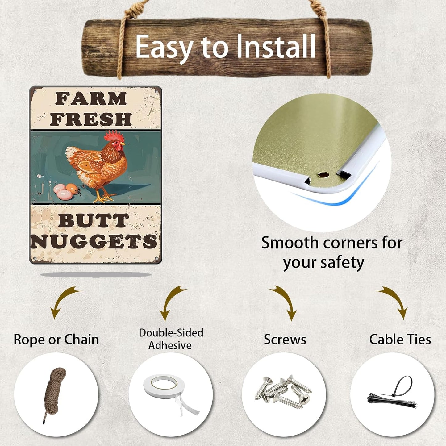 Chicken Coop Sign Farm Fresh Butt Nuggets Tin Sign Plaque Metal Poster 12x16 Inch Wall Decor