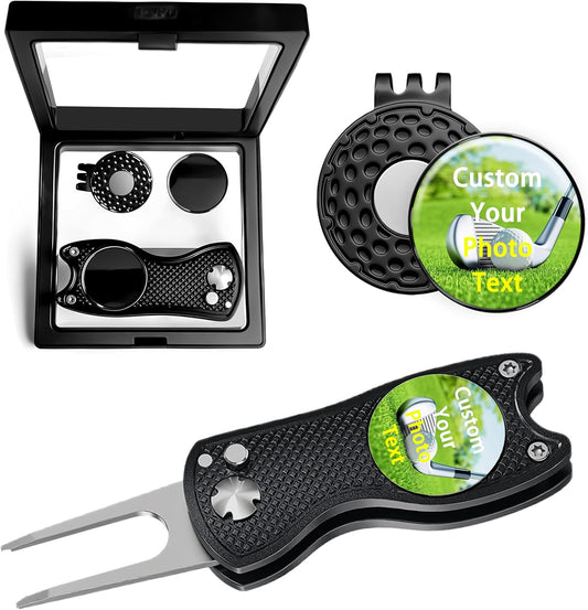 Custom Golf Ball Markers & Golf Divot Tool Gift Set, Personalized Magnetic Ball Marker Hat Clips, Golf Divot Repair Tool, Premium Golf Gifts for Golfers