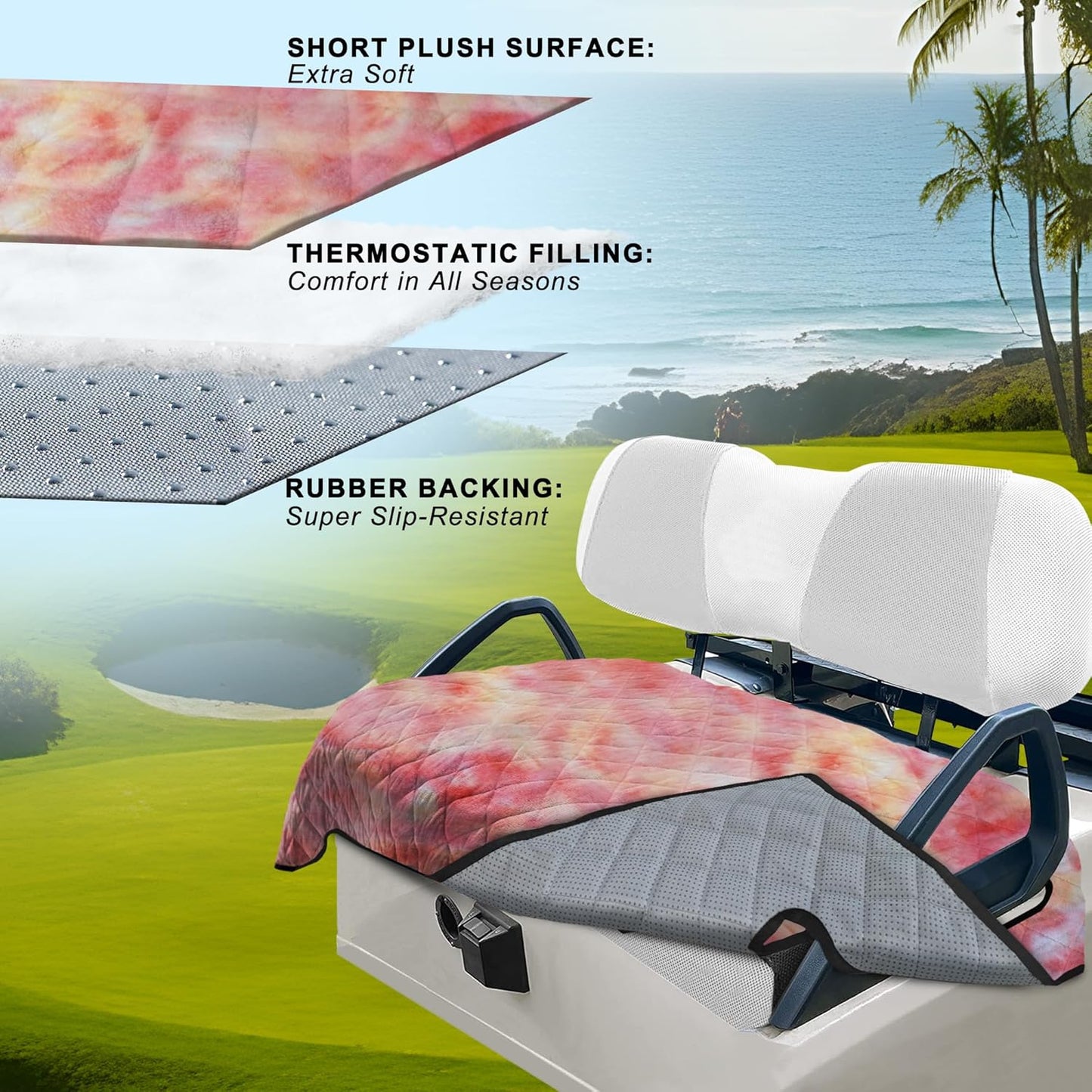 YOKYHOM Golf Cart Seat Covers, Golf Cart Seat Blanket, Bright and Unique Colors, Soft and Comfortable, Suitable for EZGO, Yamaha, Club Car and Other Two-Seat Golf Carts, 51" x 30", Red Yellow