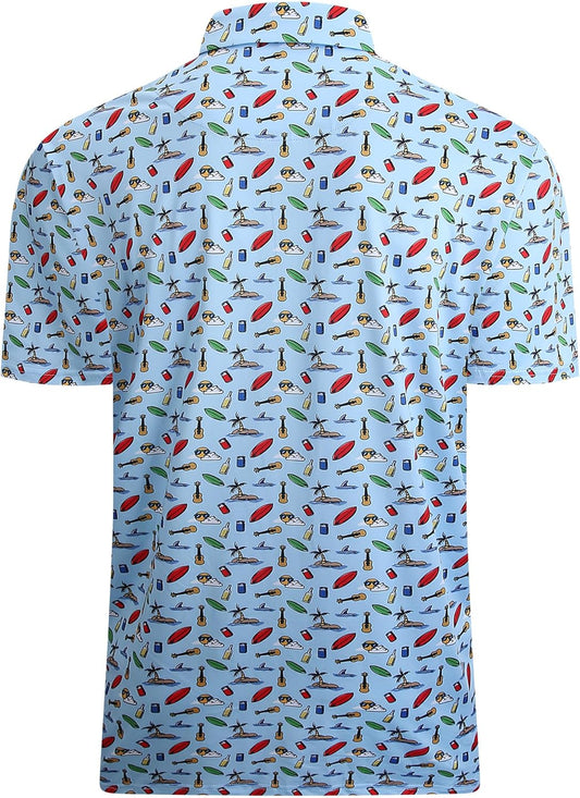 Alex Vando Mens Hawaiian Golf Shirt Moisture Wicking Digital Print Golf Shirts for Men
