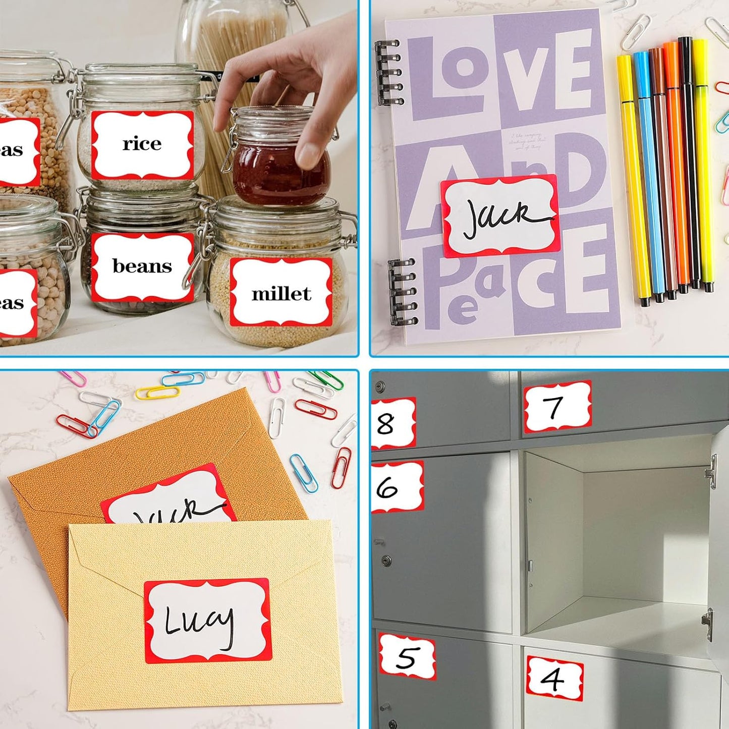 Red Name Tag Stickers, 2"x 3" Holiday Gift Tag Stickers with Red Border 200 Pcs Adhesive Name Sticker Name Badges Labels for Holiday Gift, School, Office, Home, Party