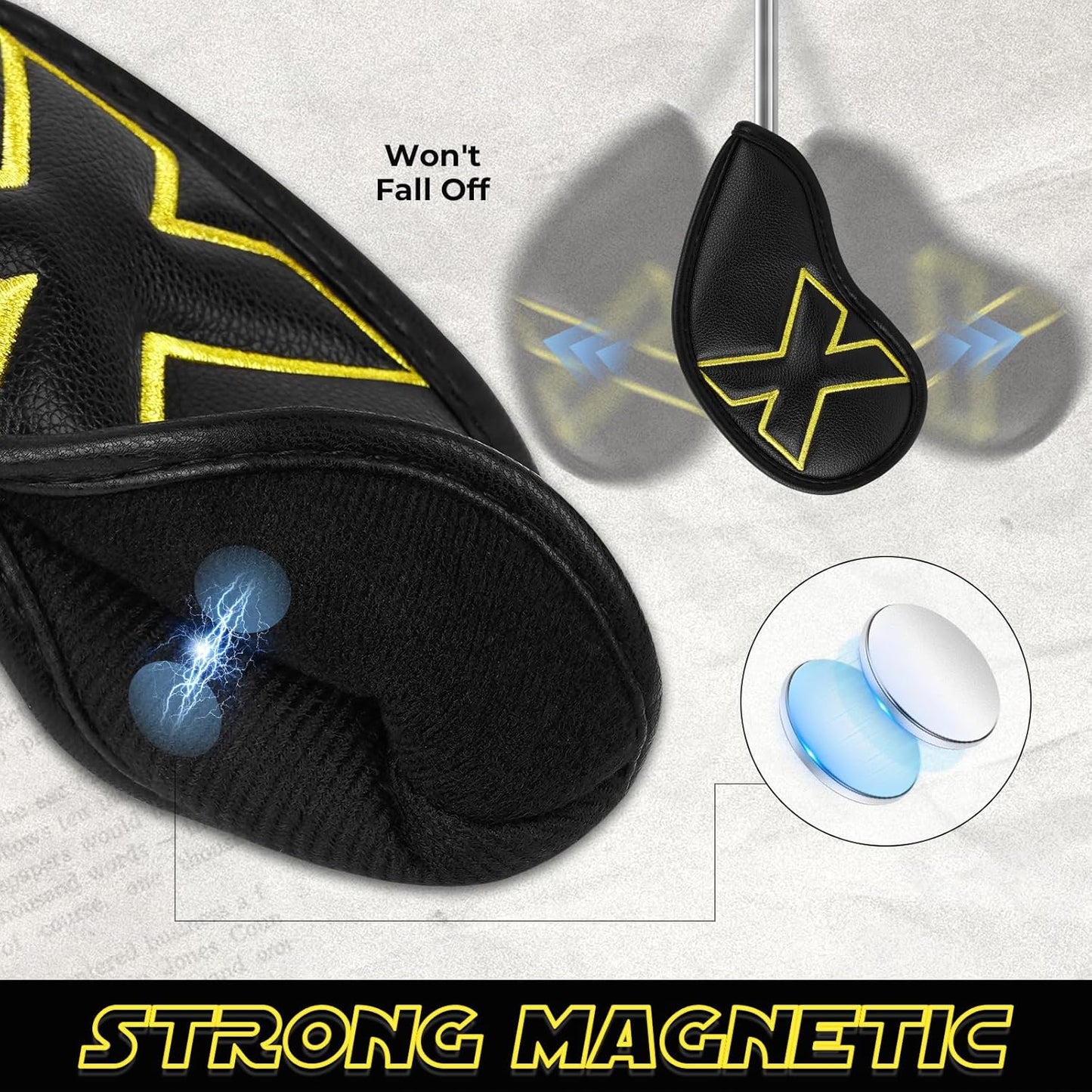 Craftsman Golf 10pcs Red No. on Both Sides Magnetic Closure Classic Black Leather Iron Headcover Covers Set Travel Cases Protector Available Custom with Name