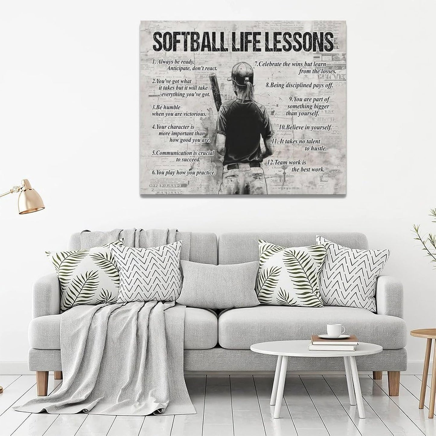 Softball Sports Wall Art Softball Life Lessons Wall Decor Softball Sign Retro Poster Boy Girls Men Room Motivational Decorations Canvas Print Painting Artwork for Bedroom Bathroom Living Room 24"x20"