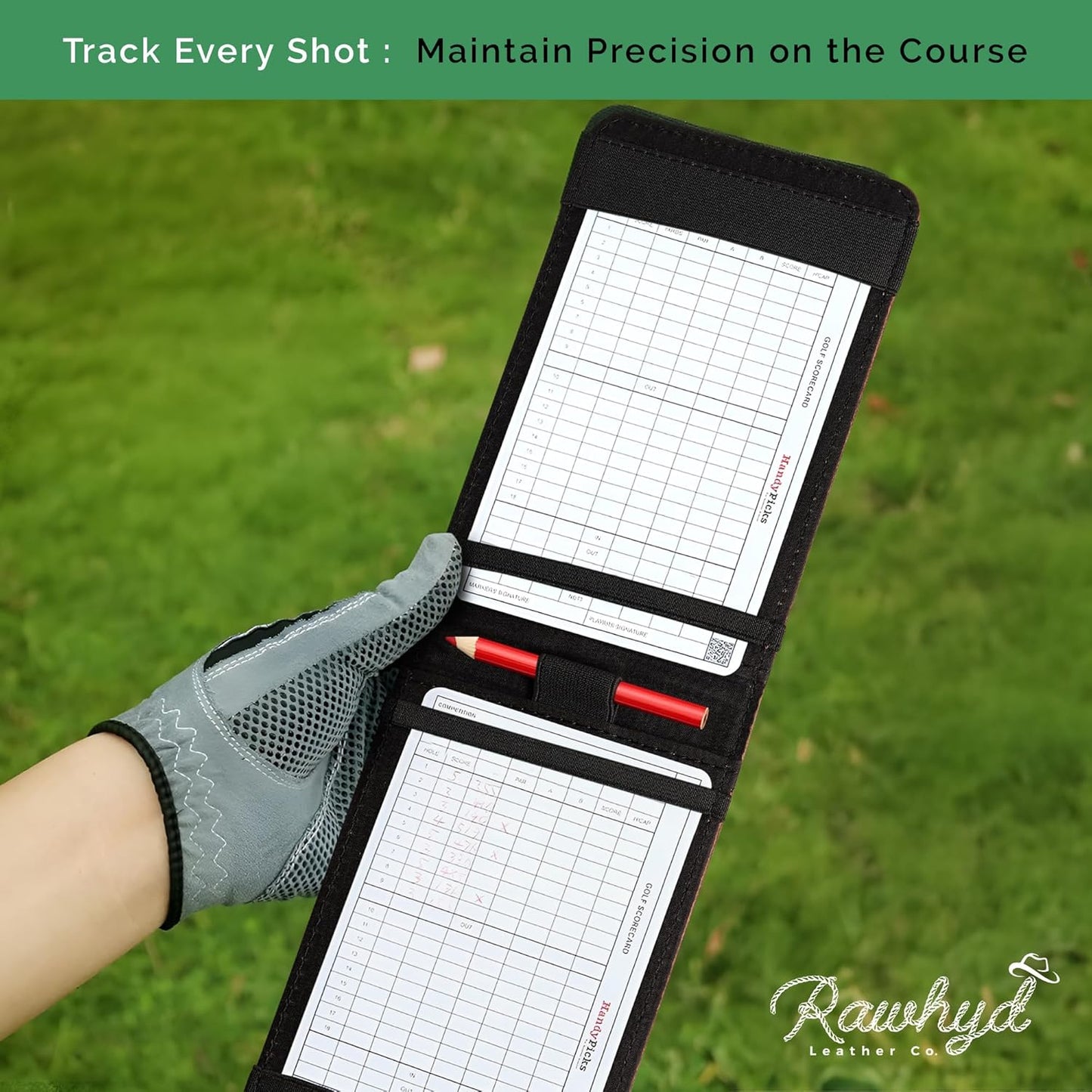 Refillable Golf Scorecard Holder–Full Grain Leather Golf Yardage Book Cover w/Golf Scorecard Book, Pencil Holder & Card Slot–Great Gift for Golfers-Unique Golf Gifts for Men & Women(Pen not included)