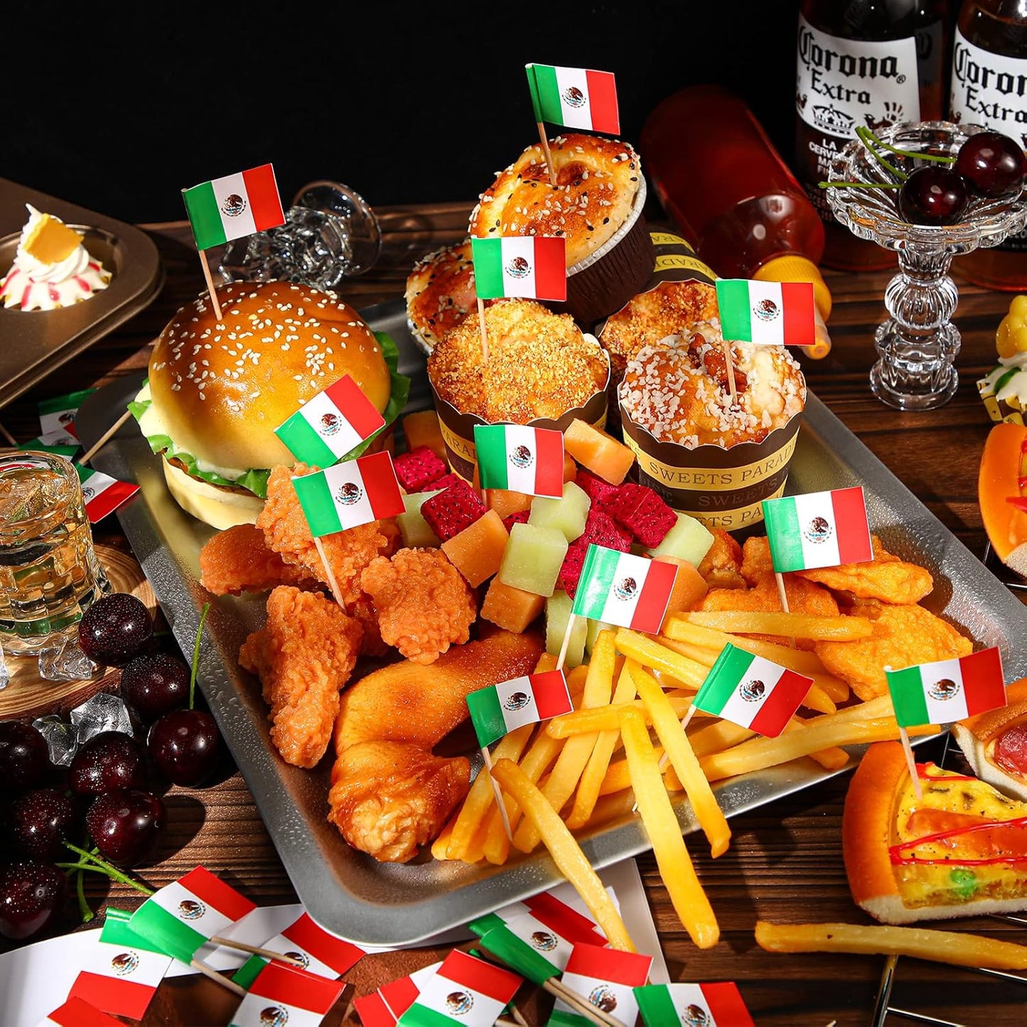 Meanplan 2000 Pcs Mexico Toothpick Flags, Mexican Flag Toothpicks, Cupcake Mexico Toppers, Mini Stick Decorations Food Picks for National Day Party Birthday Cocktail Ice Cream Cake