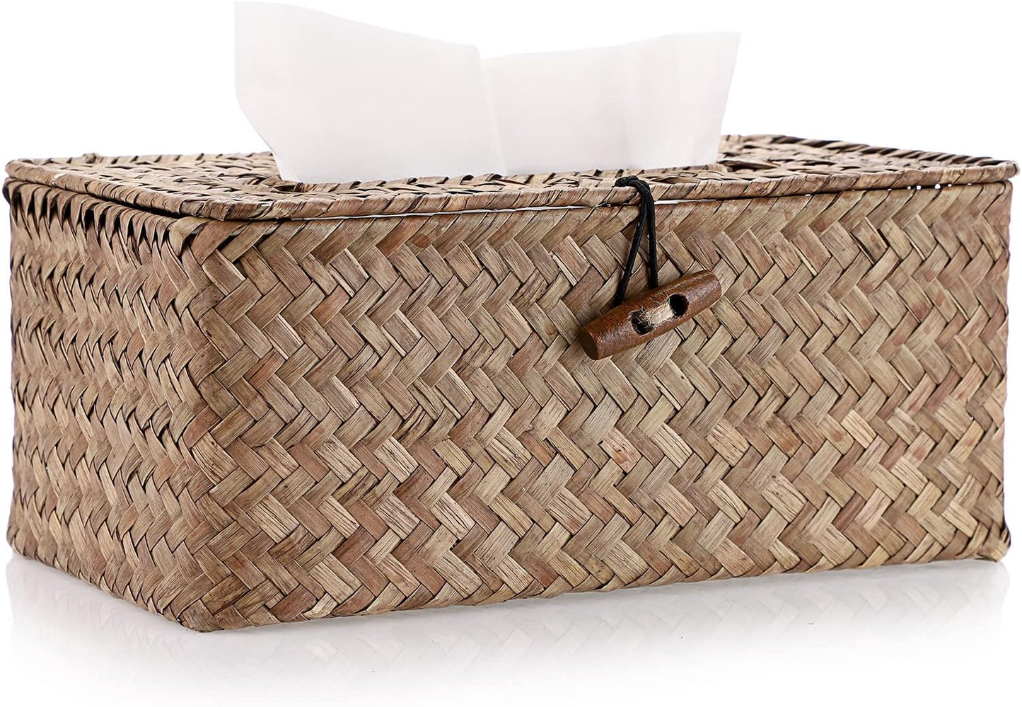 Sumnacon Tissue Box Cover Rectangle Tissue Box Seagrass Tissue Box Holder Woven Tissue Holder Decorative Tissue Cover for Bathroom Tissue Box Cover Rectangular for Home Office Table Coffee