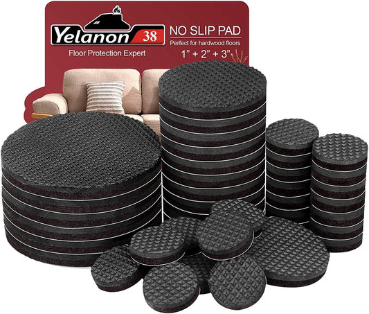 Yelanon Non Slip Furniture Pads -38 pcs(1+2+3)" Furniture Grippers Hardwood Floors, Non Skid for Furniture Legs,Self Adhesive Rubber Feet, Anti Slide Furniture Protector for Keep Couch Stoppers