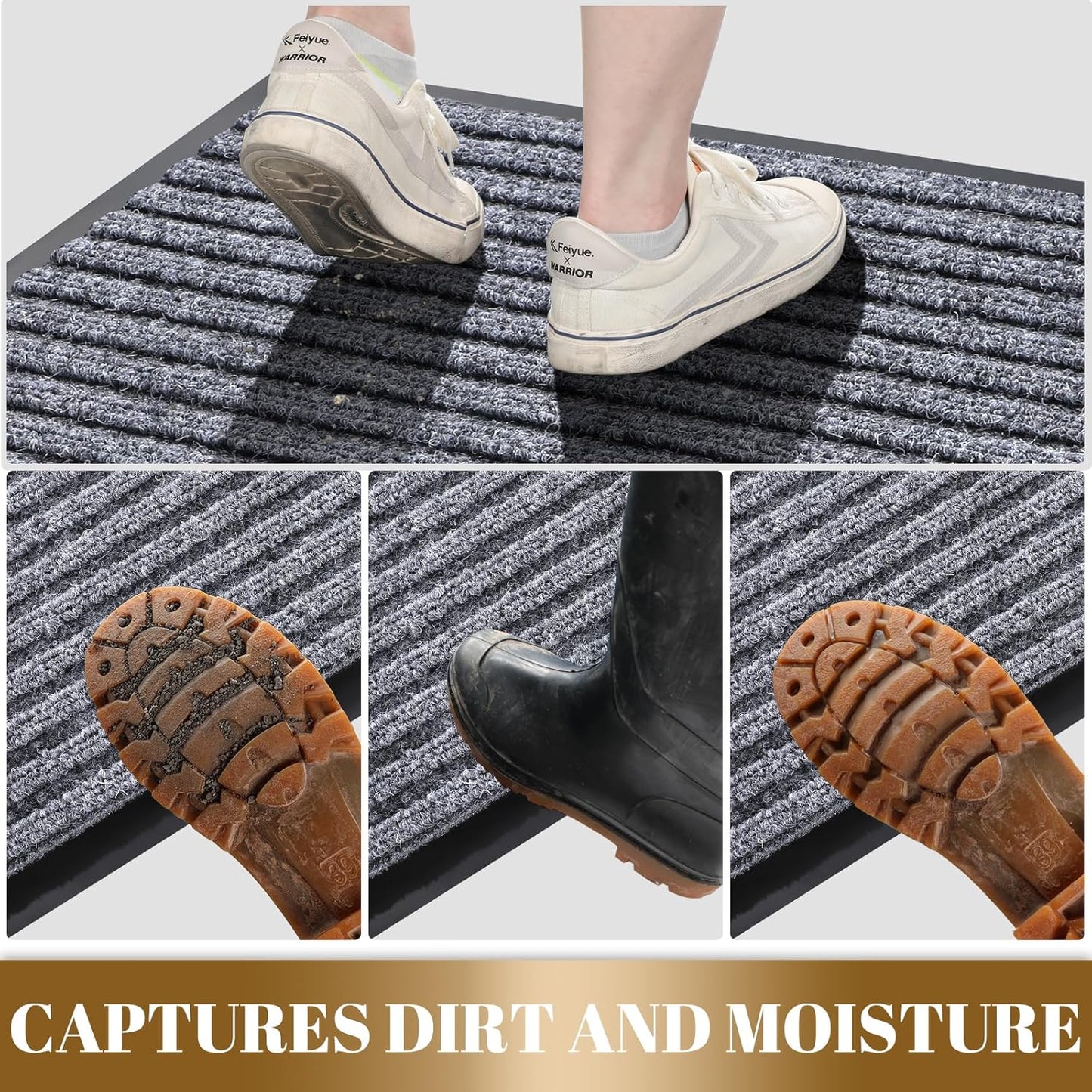 Yimobra Front Door Mat Outdoor Indoor Entrance, 100% Waterproof All-Season All Weather Doormat, Welcome Matt Outside Entry, Non Slip, Low Profile, Heavy Duty Patio Porch Floor Mats,47 x 32,Gray White