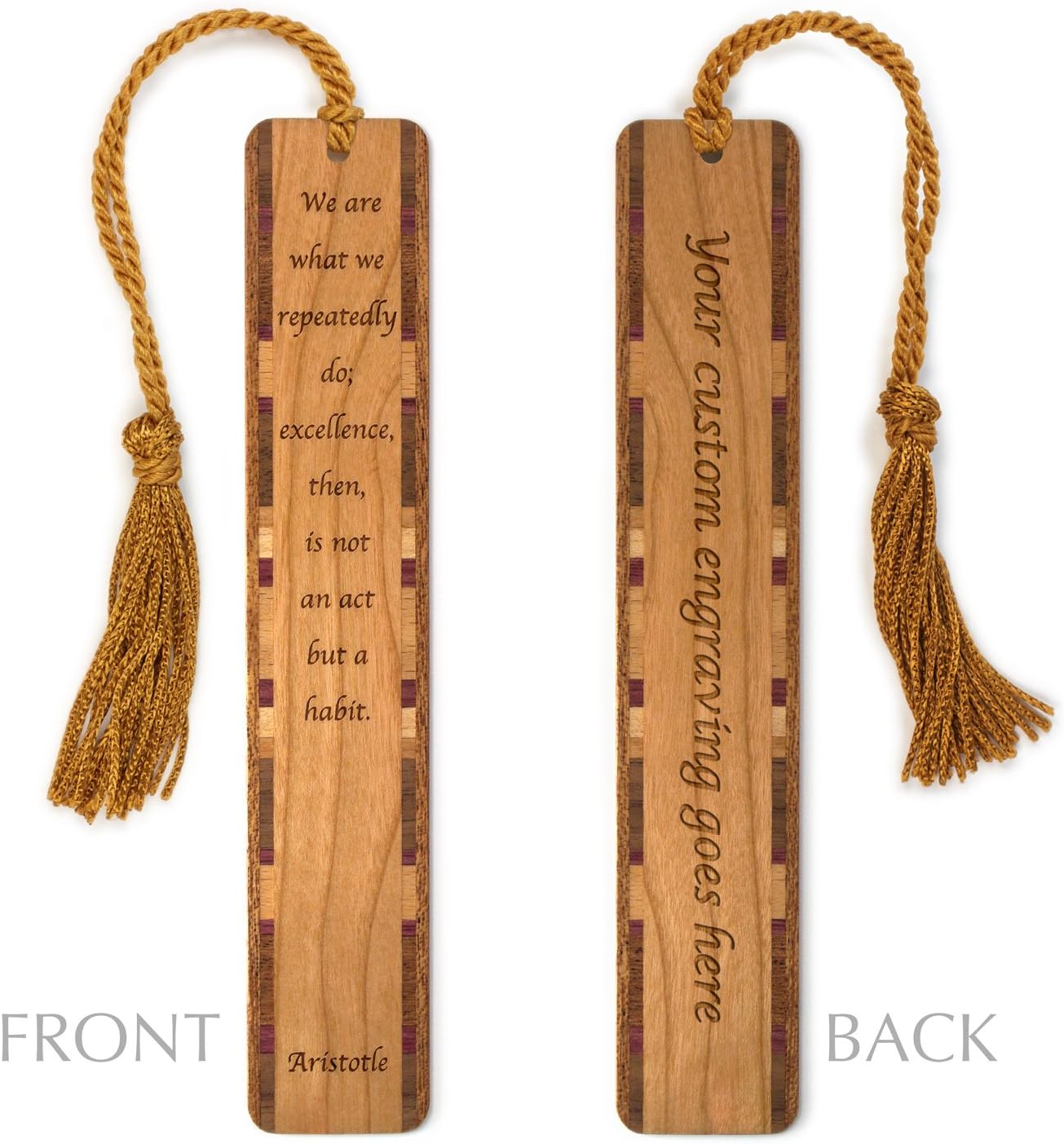 Personalized Aristotle Excellence Quote, Engraved Wooden Bookmark - Made in USA - Also Available Without Personalization