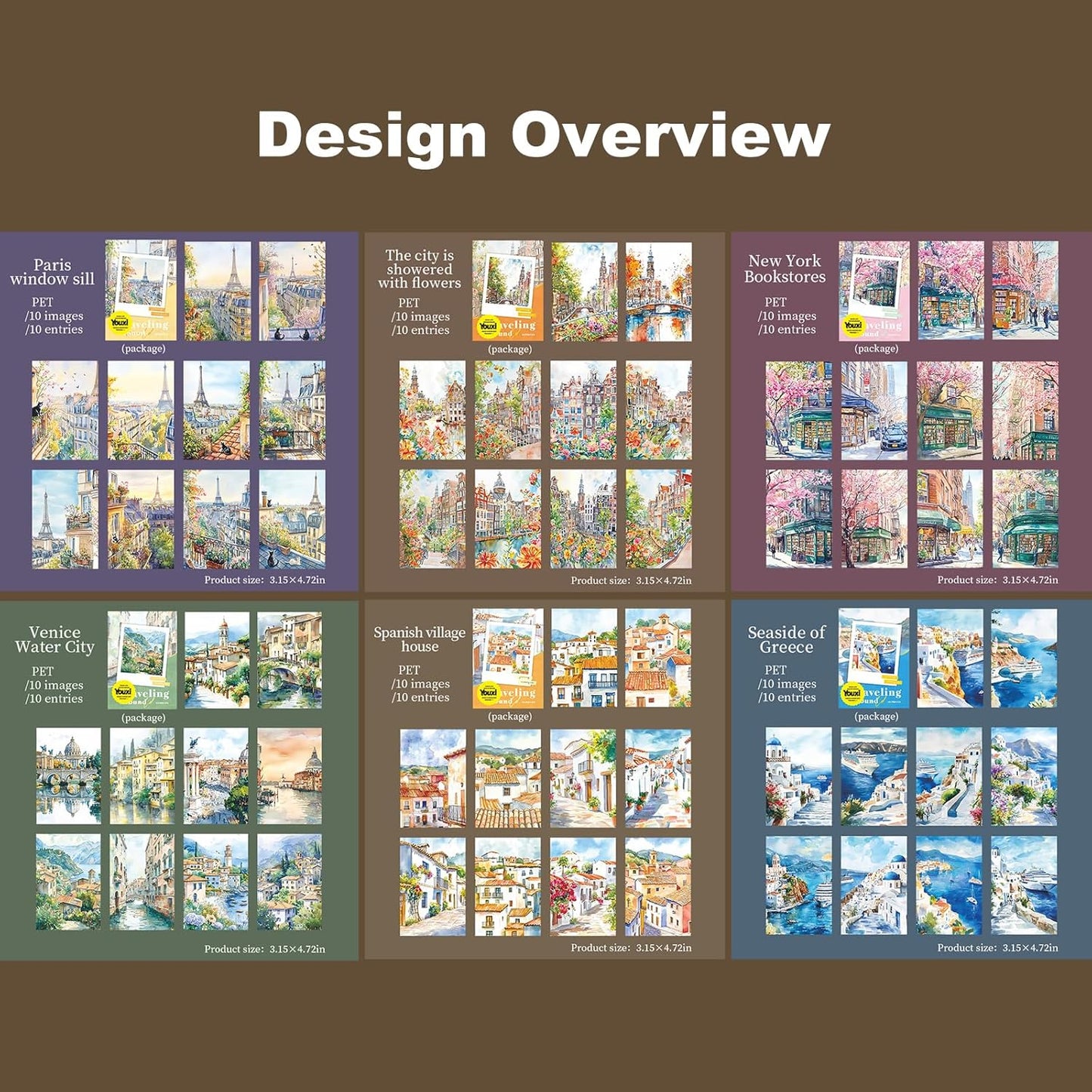 Travel Scenery PET Sticker Set, 60PCS Large Landscape Scrapbook Supplies for Journaling, DIY Crafts and Planner