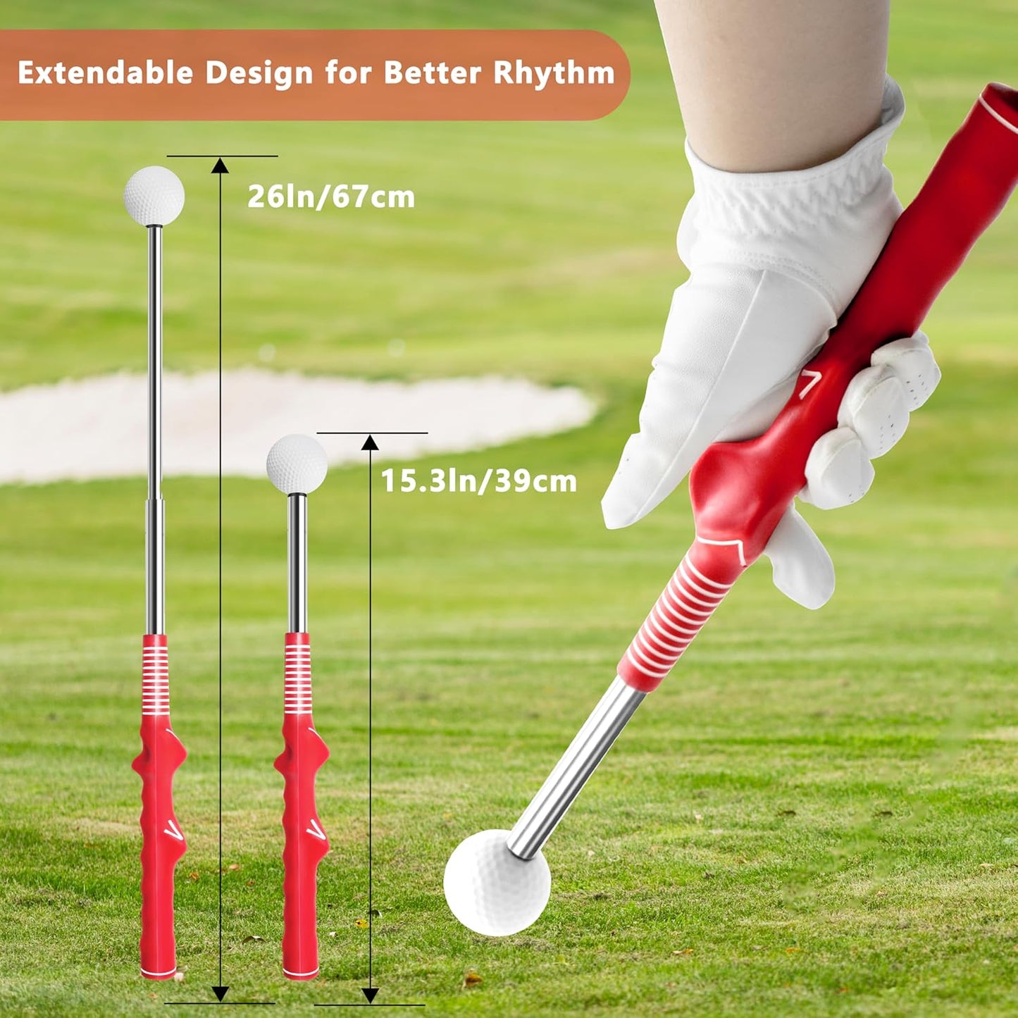 Retractable Golf Swing Training Aid:Golf Grip Trainer,Swing Trainer with Swing Sound Prompt,Feedback,for Beginners.Golf Accessories for Indoor Practice-Strength,Tempo Training.