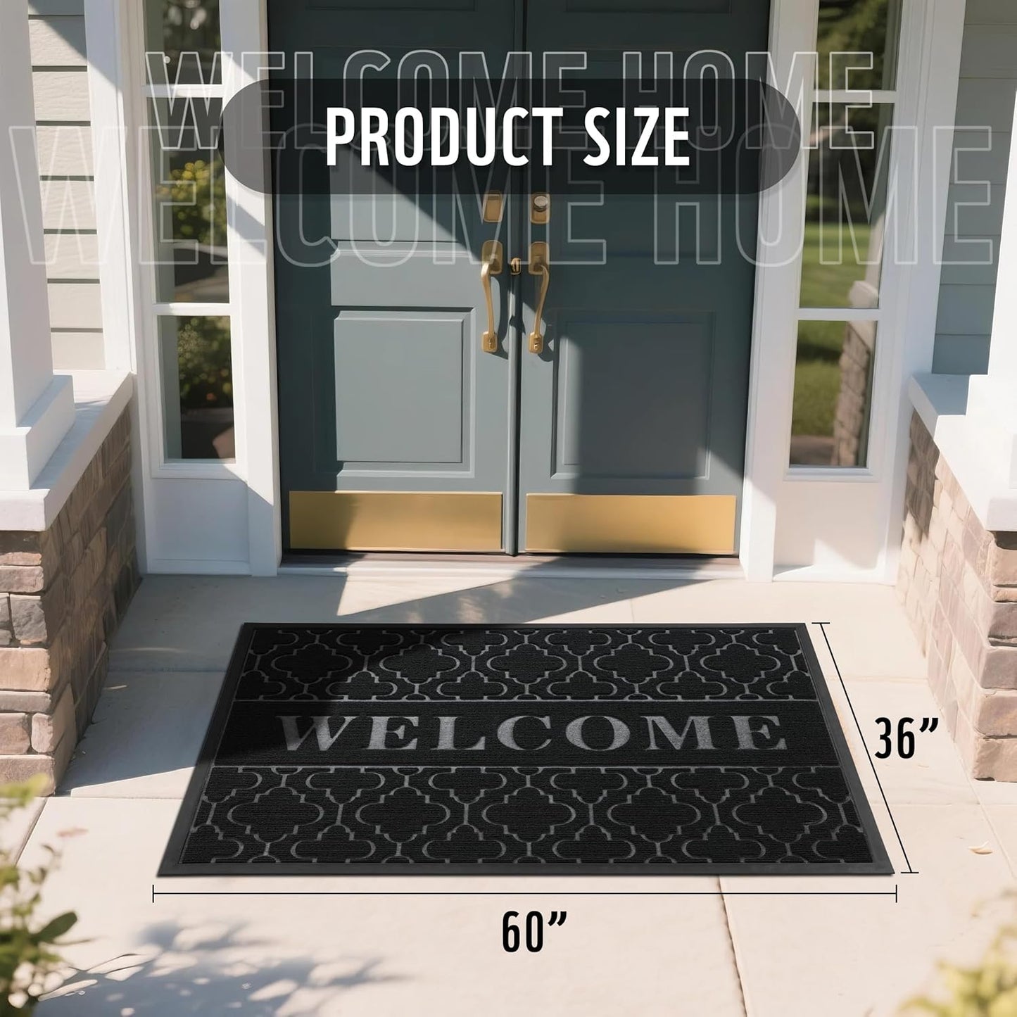 Yimobra Welcome Mat Outdoor Indoor, All-Season Waterproof Front Door Mat Outside Entrance, All-Weather Heavy Duty Non-Slip Doormat, Low Profile Porch Patio Entrance Mats, 60x36, Black