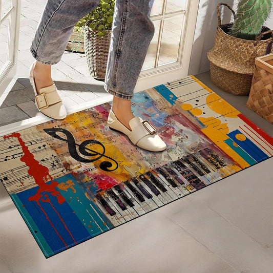Music Note Indoor Doormat, Abstract Non-Woven Fabrics Non Slip Floor Mat 17x29.5 in Area Rug Quick Absorbent Entrance Rug Front Door Mat, Welcome Mats Entryway Rug Doormats for Kitchen Home Bedroom