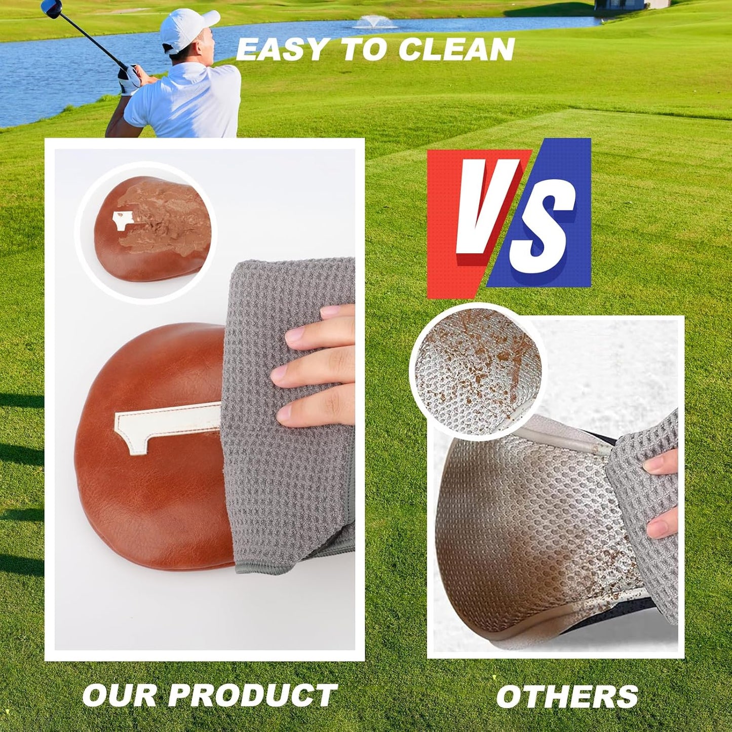 4pcs or 1pc Golf Club Head Covers for Woods, Driver, Fairway, Hybrid – Premium PU Leather with Interchangeable Tags & Magnetic Blade and Mallet Putter Covers