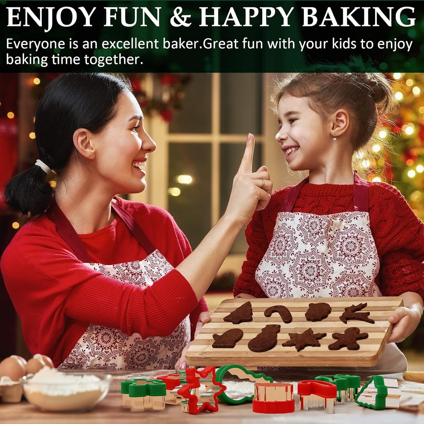 Christmas Cookie cutters Set 8 Pieces, Holiday Cookie Cutters with Comfort Grip, Stainless Steel Baking Cutters Christmas Shapes for Xmas, Gingerbread Man, Snowflakes, Christmas Tree, Santa, etc