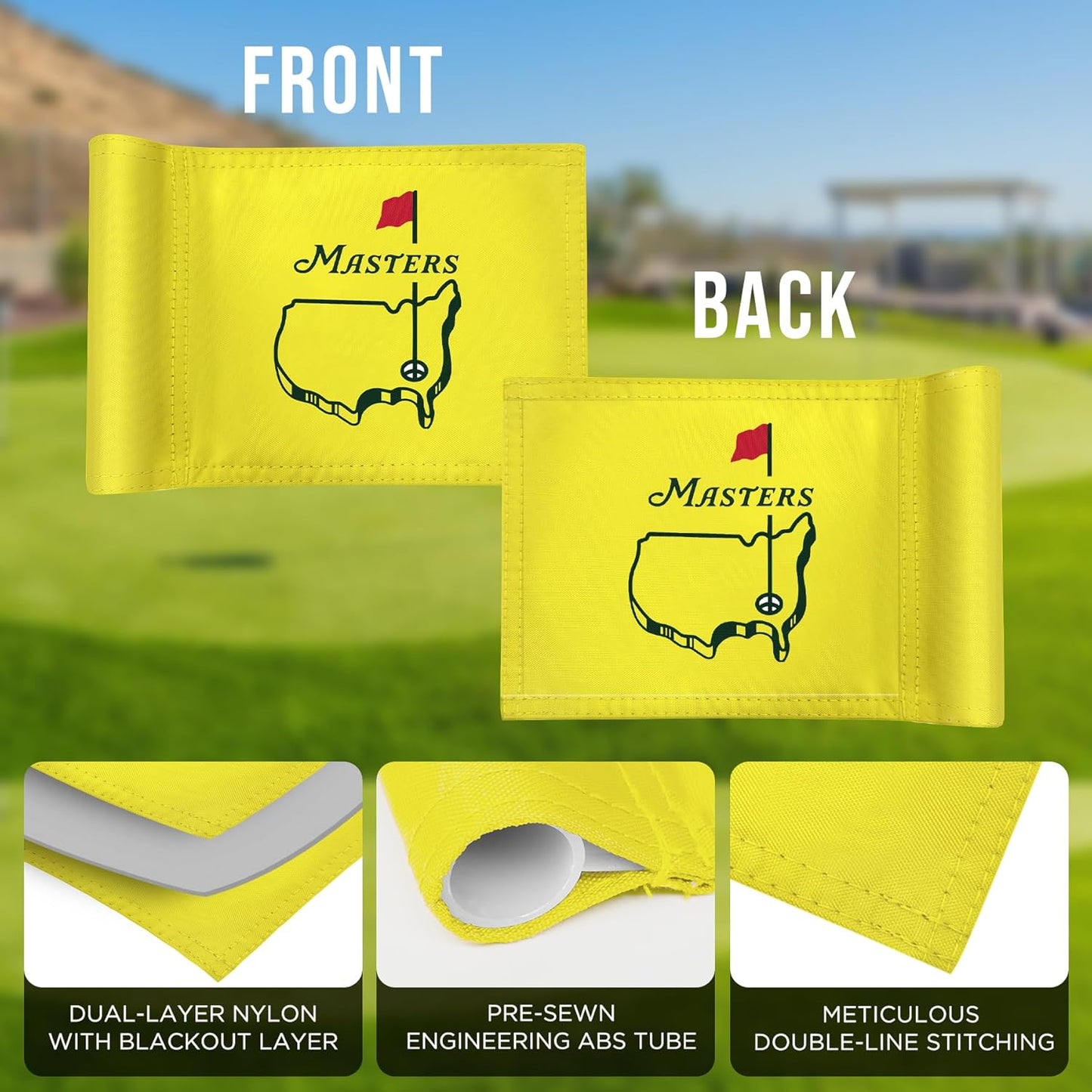 Themed Golf Flag Mini, 8x6 Inch, Double-Sided Silk-Screened, Fade-Resistant 420D Nylon, Ideal for Backyard Practice Putting Green